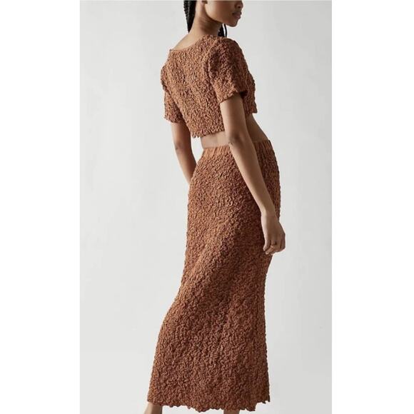 New Free People Double The Fun Button Cardi Midi Skirt Set $128 Medium Sienna - Picture 2 of 5